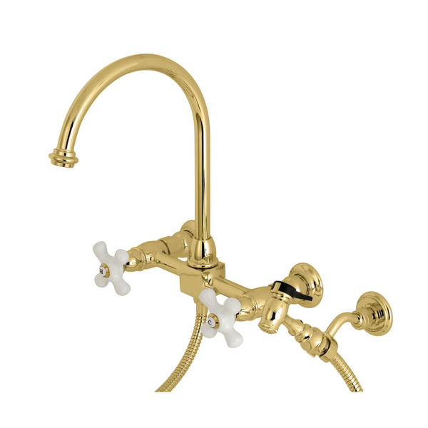 Restoration KS1292PXBS 8" Centerset Wall Mount Kitchen Faucet with Brass Sprayer KS1292PXBS